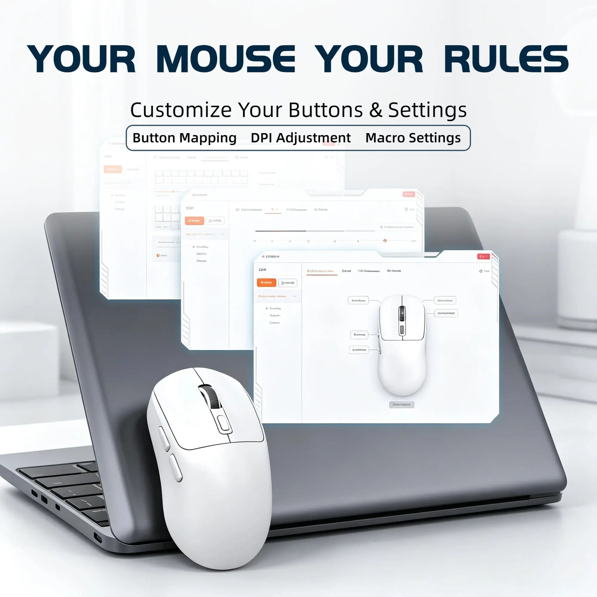 X4 59G Ultra Lightweight Wireless Mouse, White Tri-Mode Rechargeable Mouse with Decorative Stickers, Fast Response Gaming Mouse for Desk Setup, PC, Laptop, Work & Study - T-WOLF X4 White Mouse