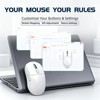 X4 59G Ultra Lightweight Wireless Mouse, White Tri-Mode Rechargeable Mouse with Decorative Stickers, Fast Response Gaming Mouse for Desk Setup, PC, Laptop, Work & Study - T-WOLF X4 White Mouse