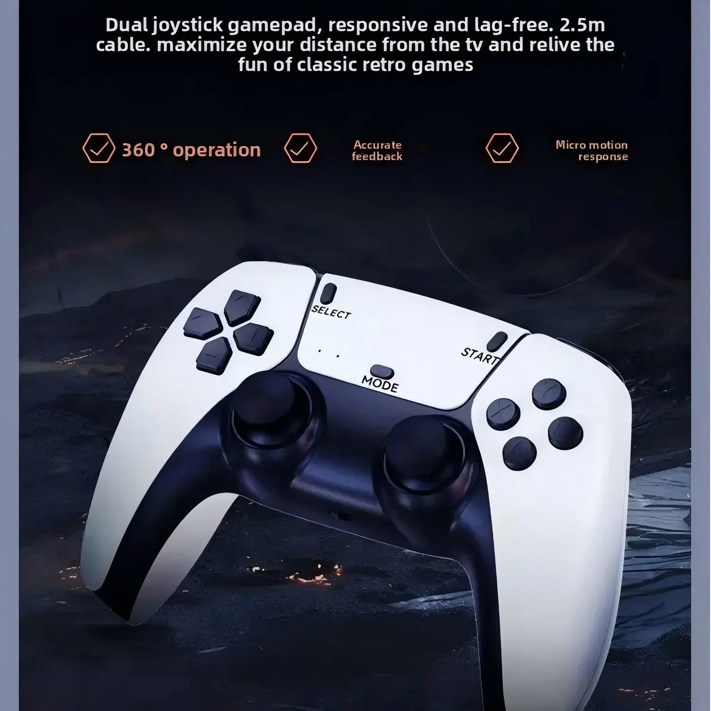 M8 Retro Game Stick, HD Retro Gaming Console with 2 Wireless Controllers, HDMI Output, 64GB Built-In Games Storage, Video Game Machine, Hdmi Cable