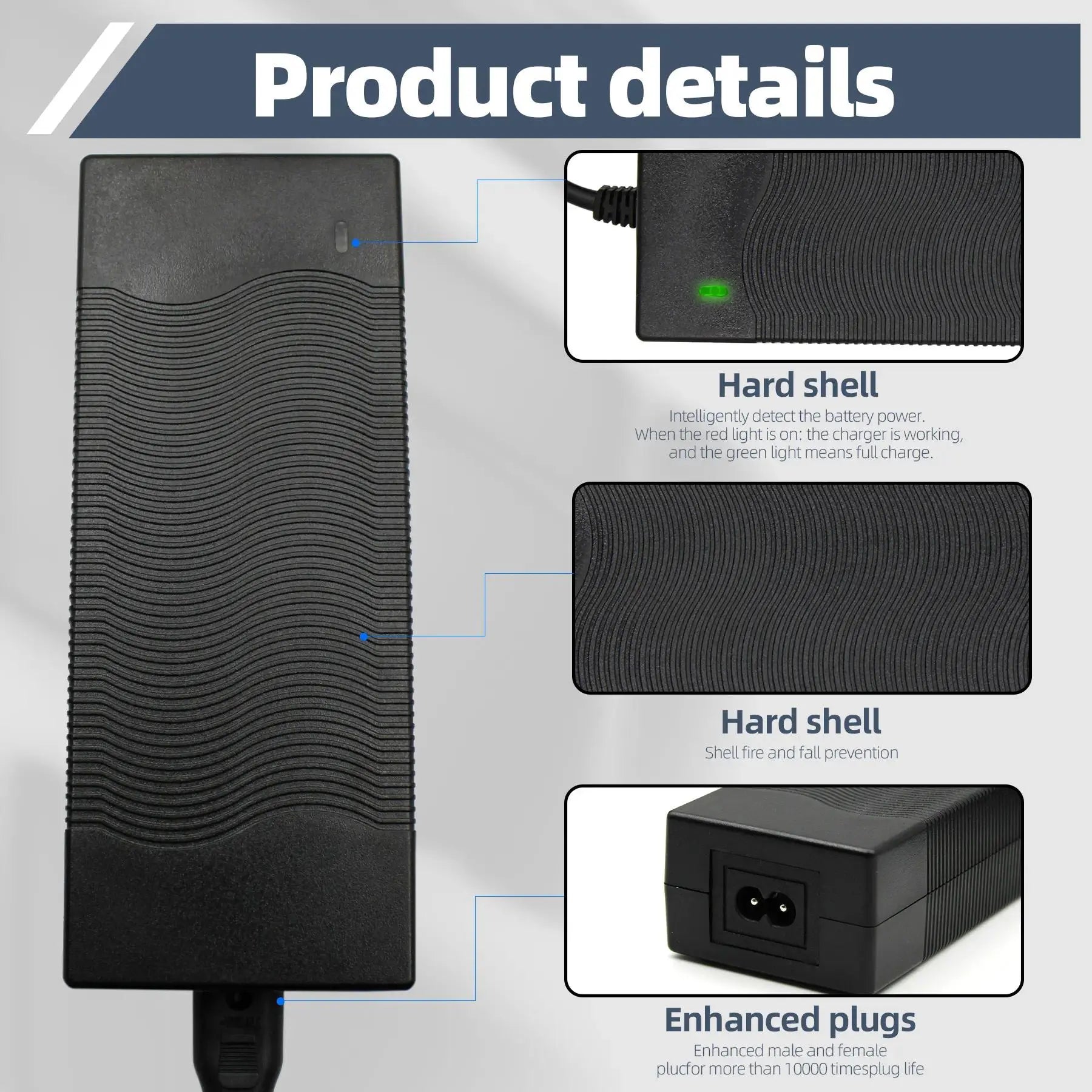 42V 2A Fast Charger for 36V Battery Models - Compatible with XLR, RCA & DC Plugs - Enhanced 6-Layer Protection - Replacement Charger for E-Bikes, Hoverboards, and Electric Vehicles