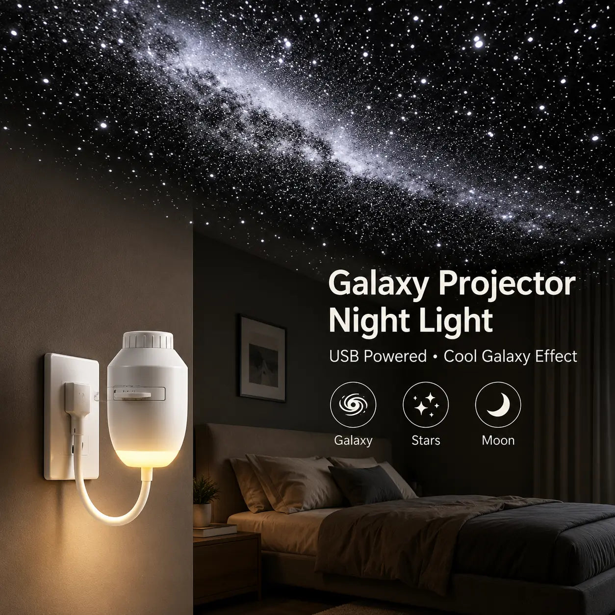 Starry Sky Projector Night Light – Galaxy & Moon LED Star Projector for Bedroom, Touch Control, USB Powered Ambient Lamp, 3 Projection Modes,Back to School,Back to School Haul