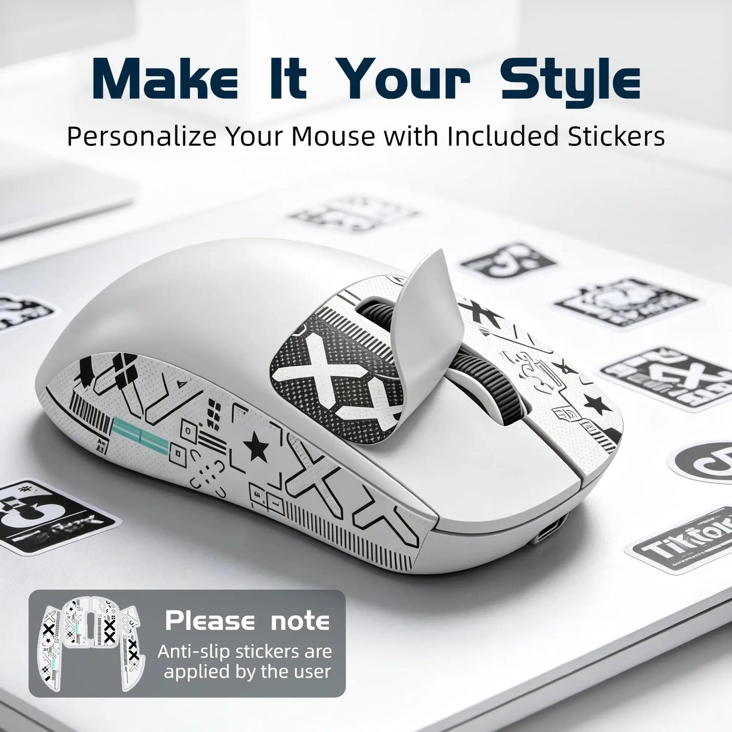 X4 59G Ultra Lightweight Wireless Mouse, White Tri-Mode Rechargeable Mouse with Decorative Stickers, Fast Response Gaming Mouse for Desk Setup, PC, Laptop, Work & Study - T-WOLF X4 White Mouse