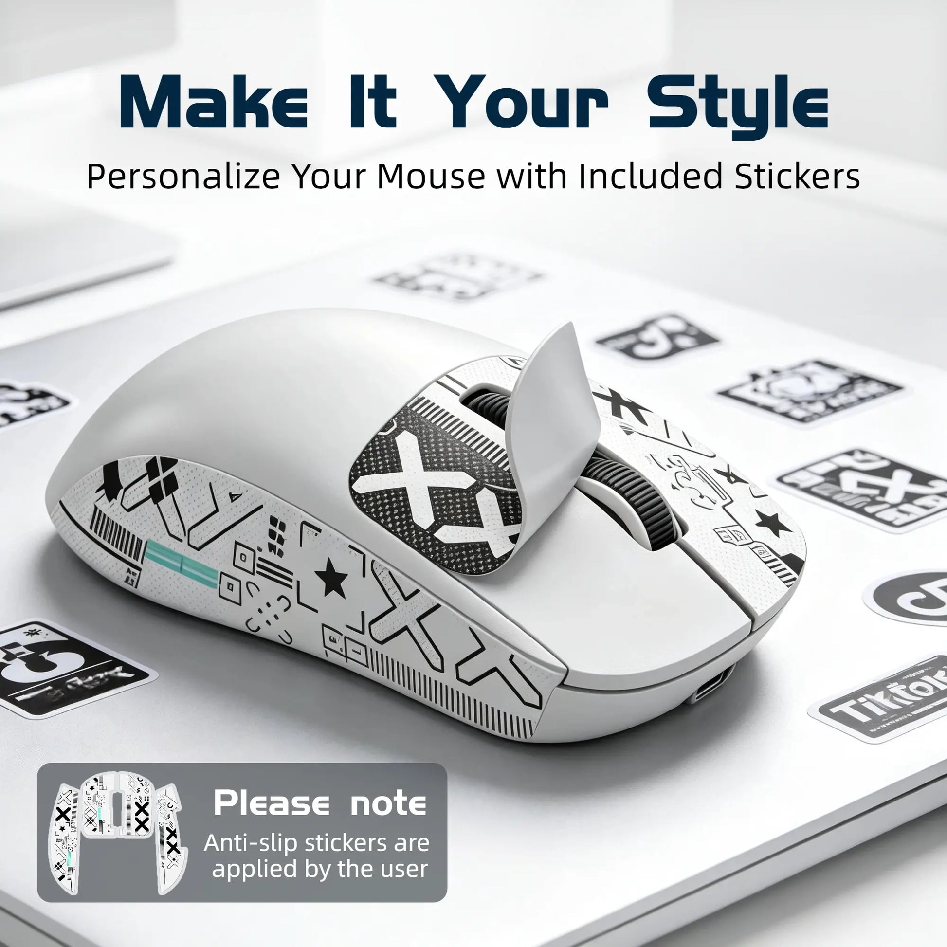 X4 59G Ultra Lightweight Wireless Mouse, White Tri-Mode Rechargeable Mouse with Decorative Stickers, Fast Response Gaming Mouse for Desk Setup, PC, Laptop, Work & Study - T-WOLF X4 White Mouse