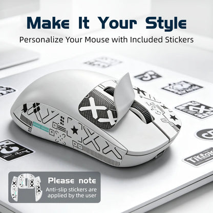 X4 59G Ultra Lightweight Wireless Mouse, White Tri-Mode Rechargeable Mouse with Decorative Stickers, Fast Response Gaming Mouse for Desk Setup, PC, Laptop, Work & Study - T-WOLF X4 White Mouse