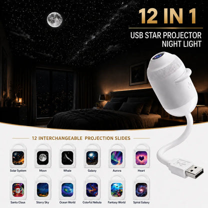 [2026 New Upgraded] 2-In-1 Galaxy Projector Light, Usb-Powered Projector Light with Starry Sky Ceiling Projection, LED Ambient Lamp for Kids Room Decor, Bedroom