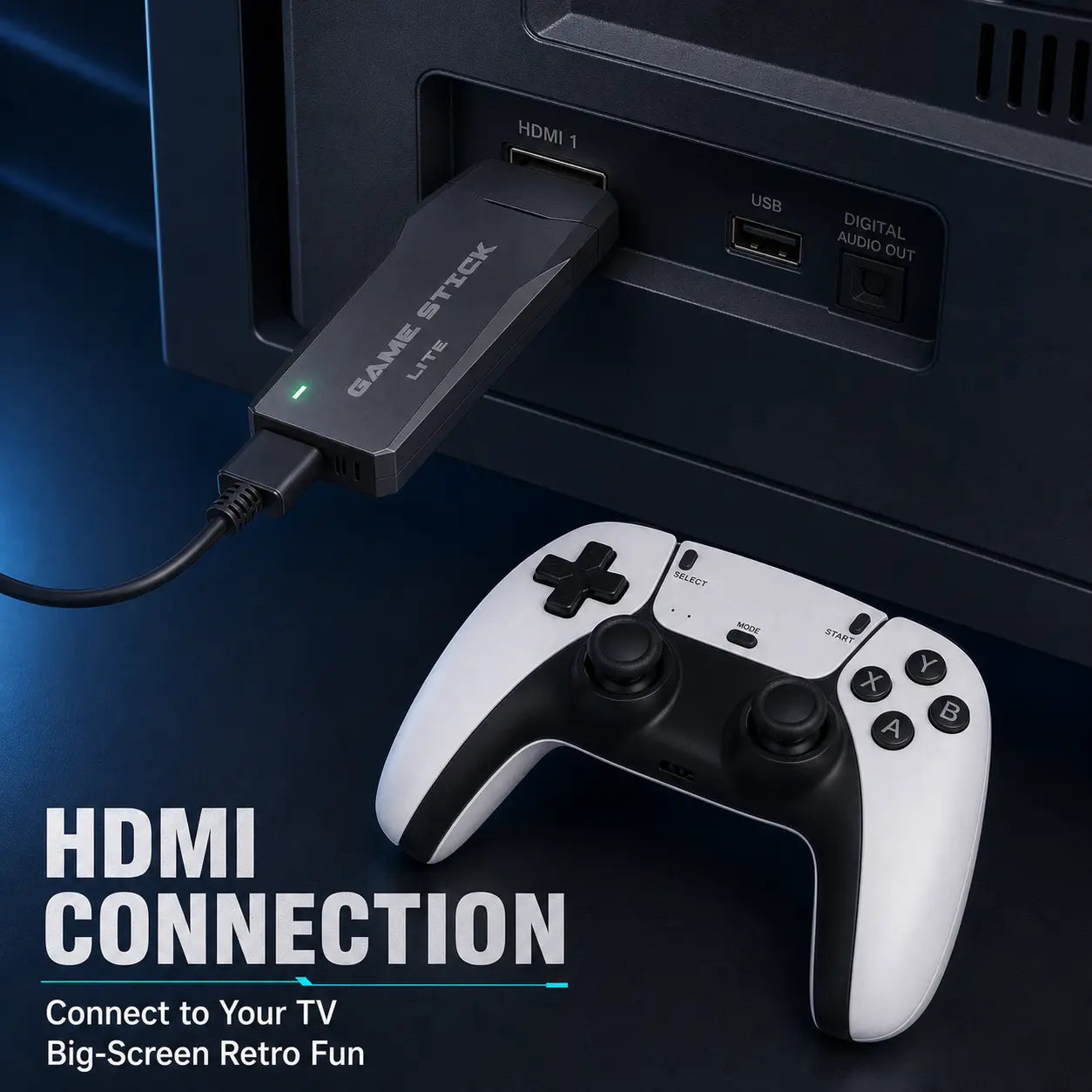M8 Retro Game Stick, HD Retro Gaming Console with 2 Wireless Controllers, HDMI Output, 64GB Built-In Games Storage, Video Game Machine, Hdmi Cable