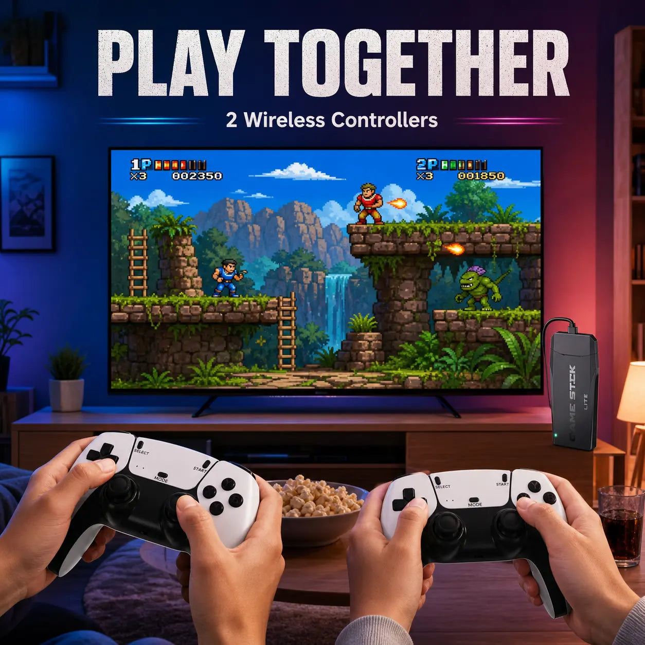 M8 Retro Game Stick, HD Retro Gaming Console with 2 Wireless Controllers, HDMI Output, 64GB Built-In Games Storage, Video Game Machine, Hdmi Cable
