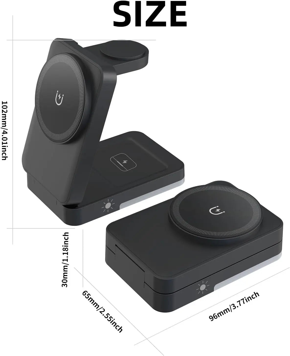 LISM 4-In-1 Travel Magnetic Charging Station for Iphone 17/17 Pro/17 Pro Max/Air/16 15 14 13 12 Pro Max plus Mini/Apple Watch/Airpods, Foldable Portable Wireless Charger Stand with Night Light-White