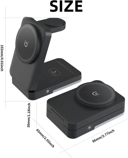 LISM 4-In-1 Travel Magnetic Charging Station for Iphone 17/17 Pro/17 Pro Max/Air/16 15 14 13 12 Pro Max plus Mini/Apple Watch/Airpods, Foldable Portable Wireless Charger Stand with Night Light-White