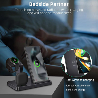 3 in 1 Wireless Charging Station, Fast Wireless Charger Stand for Samsung Galaxy Phones, Galaxy Watch, Galaxy Buds, Multi Device Charging Dock Station for Samsung Galaxy S26 S25 S24 S23 S22 S20