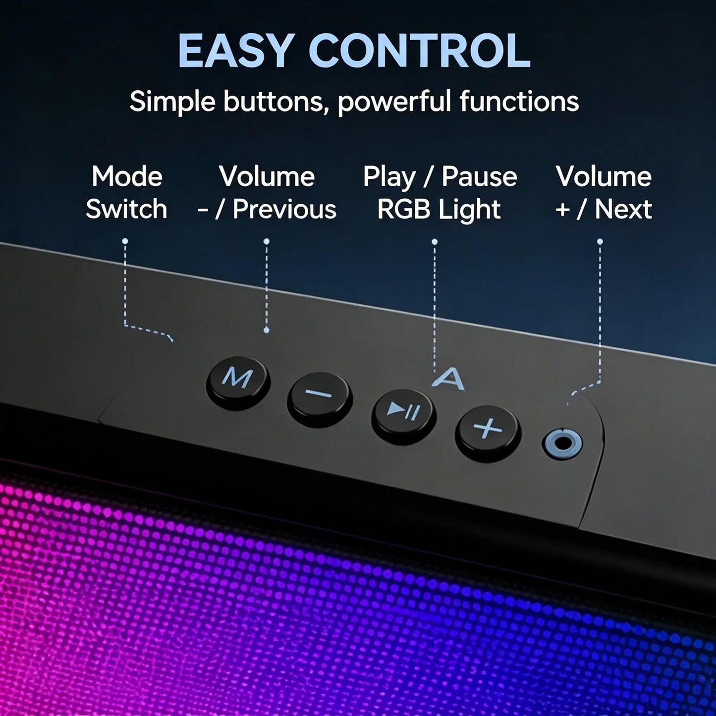 RGB Pro Desktop Soundbar, Computer Speaker with Dynamic Lighting, Audio-Light Sync, USB Powered, BT and Aux 3.5 Jack Connection