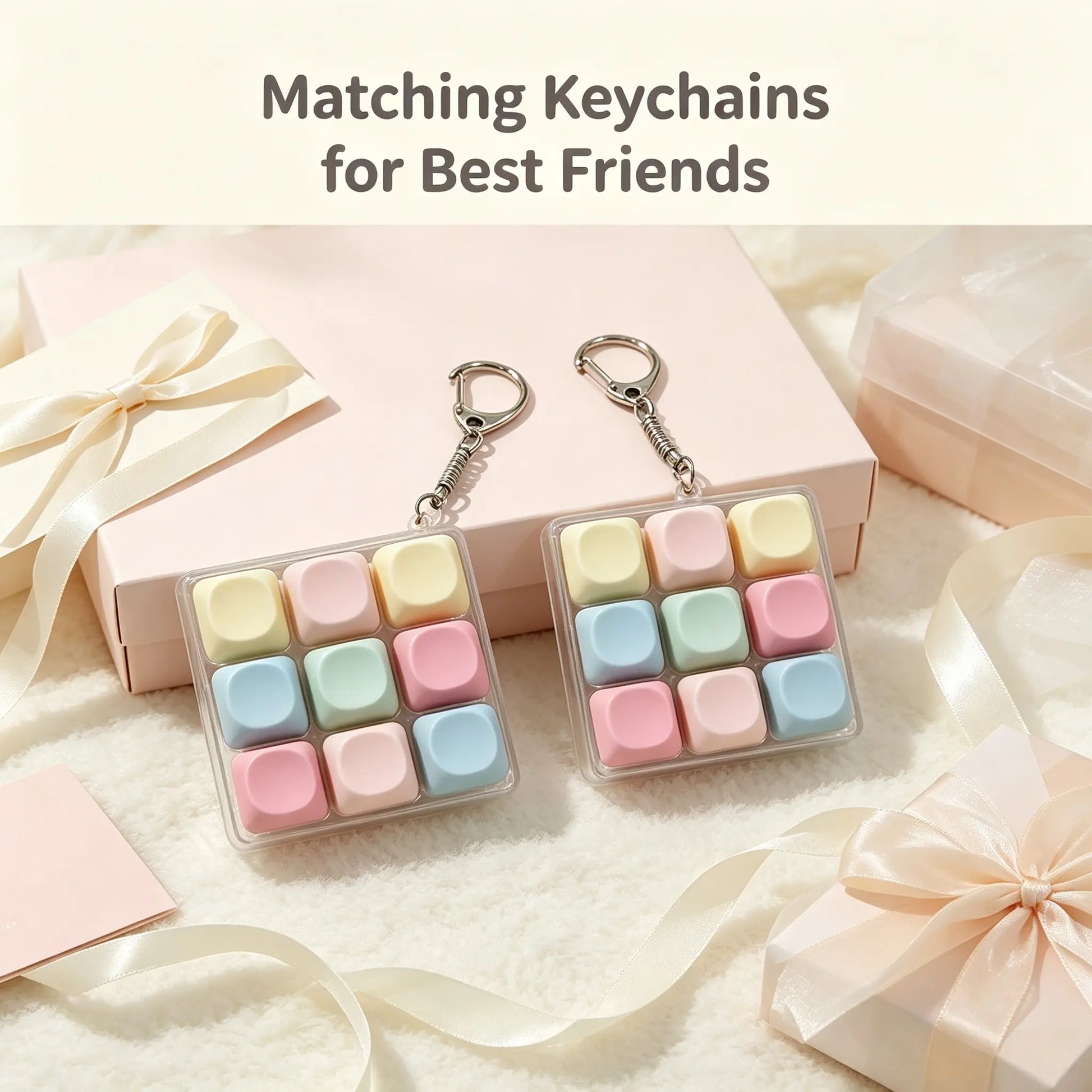 Pastel Macaron 9 Keys Fidget Keyboard Keychain, Portable Finger Press Button Clicker, Mini Stress Relief Sensory Toy Key Ring, Kawaii Desk Fidget Gift