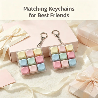 Pastel Macaron 9 Keys Fidget Keyboard Keychain, Portable Finger Press Button Clicker, Mini Stress Relief Sensory Toy Key Ring, Kawaii Desk Fidget Gift