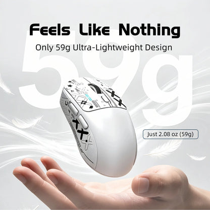 X4 59G Ultra Lightweight Wireless Mouse, White Tri-Mode Rechargeable Mouse with Decorative Stickers, Fast Response Gaming Mouse for Desk Setup, PC, Laptop, Work & Study - T-WOLF X4 White Mouse