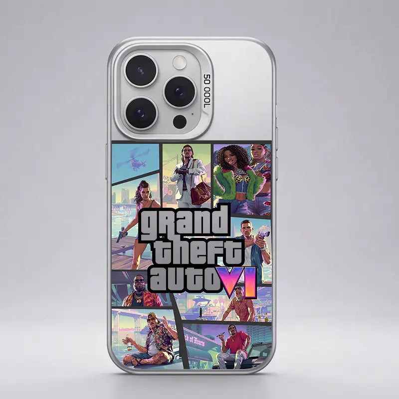 GTA VI Pattern Aesthetic Pattern IMD Casing for Iphone 17 16 15 14 13 12 11 X XS PRO MAX SAMSUNG GALAXY S21 S22 S23 S24 S25 S26 FE ULTRA plus Gradient Hard TPU PET PC Black Silver Gift Shockproof Luxury Protector Phone Cases Cover, Smartphone, Handheld, C