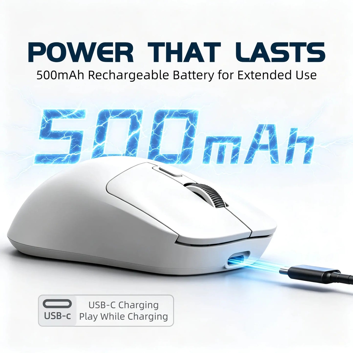 X4 59G Ultra Lightweight Wireless Mouse, White Tri-Mode Rechargeable Mouse with Decorative Stickers, Fast Response Gaming Mouse for Desk Setup, PC, Laptop, Work & Study - T-WOLF X4 White Mouse