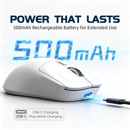 X4 59G Ultra Lightweight Wireless Mouse, White Tri-Mode Rechargeable Mouse with Decorative Stickers, Fast Response Gaming Mouse for Desk Setup, PC, Laptop, Work & Study - T-WOLF X4 White Mouse