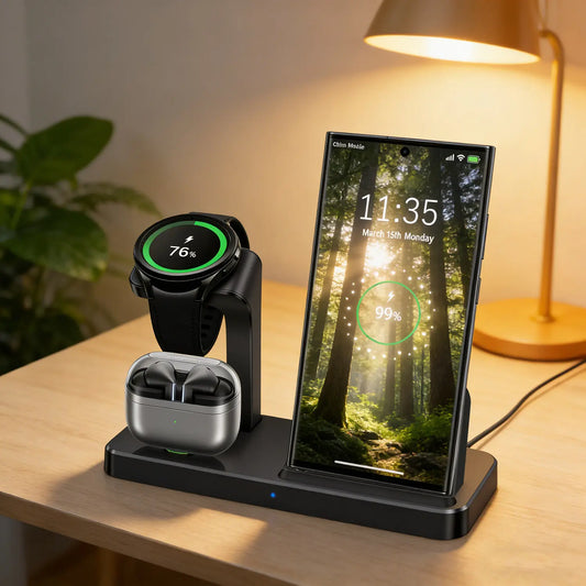 3 in 1 Wireless Charging Station, Fast Wireless Charger Stand for Samsung Galaxy Phones, Galaxy Watch, Galaxy Buds, Multi Device Charging Dock Station for Samsung Galaxy S26 S25 S24 S23 S22 S20