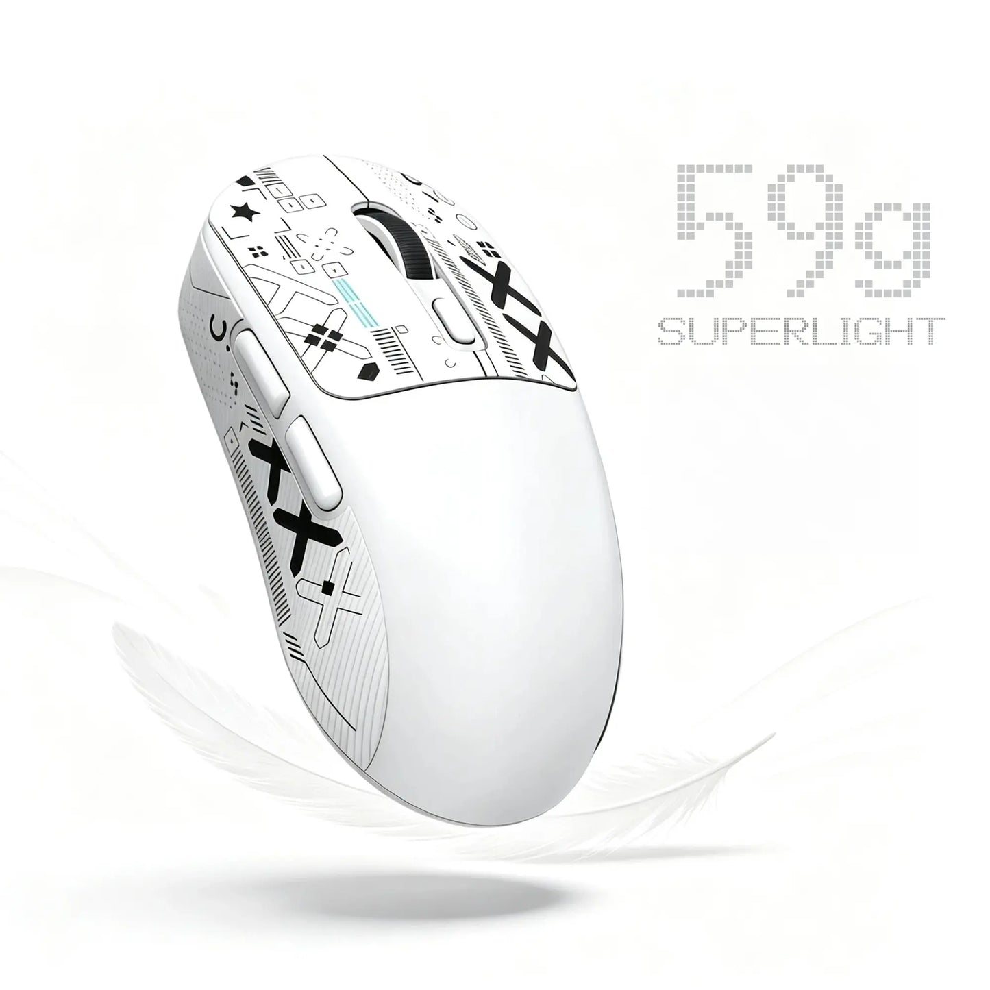 X4 59G Ultra Lightweight Wireless Mouse, White Tri-Mode Rechargeable Mouse with Decorative Stickers, Fast Response Gaming Mouse for Desk Setup, PC, Laptop, Work & Study - T-WOLF X4 White Mouse