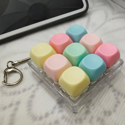 Pastel Macaron 9 Keys Fidget Keyboard Keychain, Portable Finger Press Button Clicker, Mini Stress Relief Sensory Toy Key Ring, Kawaii Desk Fidget Gift