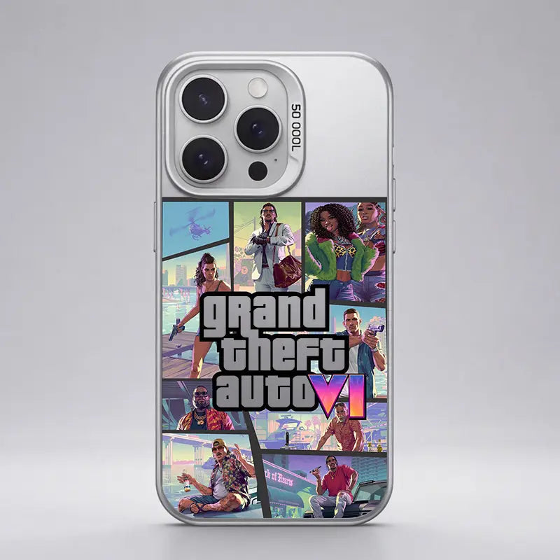 GTA VI Pattern Aesthetic Pattern IMD Casing for Iphone 17 16 15 14 13 12 11 X XS PRO MAX SAMSUNG GALAXY S21 S22 S23 S24 S25 S26 FE ULTRA plus Gradient Hard TPU PET PC Black Silver Gift Shockproof Luxury Protector Phone Cases Cover, Smartphone, Handheld, C
