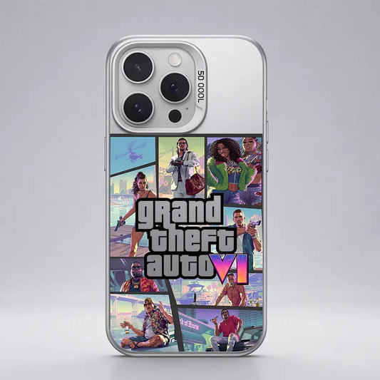 GTA VI Pattern Aesthetic Pattern IMD Casing for Iphone 17 16 15 14 13 12 11 X XS PRO MAX SAMSUNG GALAXY S21 S22 S23 S24 S25 S26 FE ULTRA plus Gradient Hard TPU PET PC Black Silver Gift Shockproof Luxury Protector Phone Cases Cover, Smartphone, Handheld, C