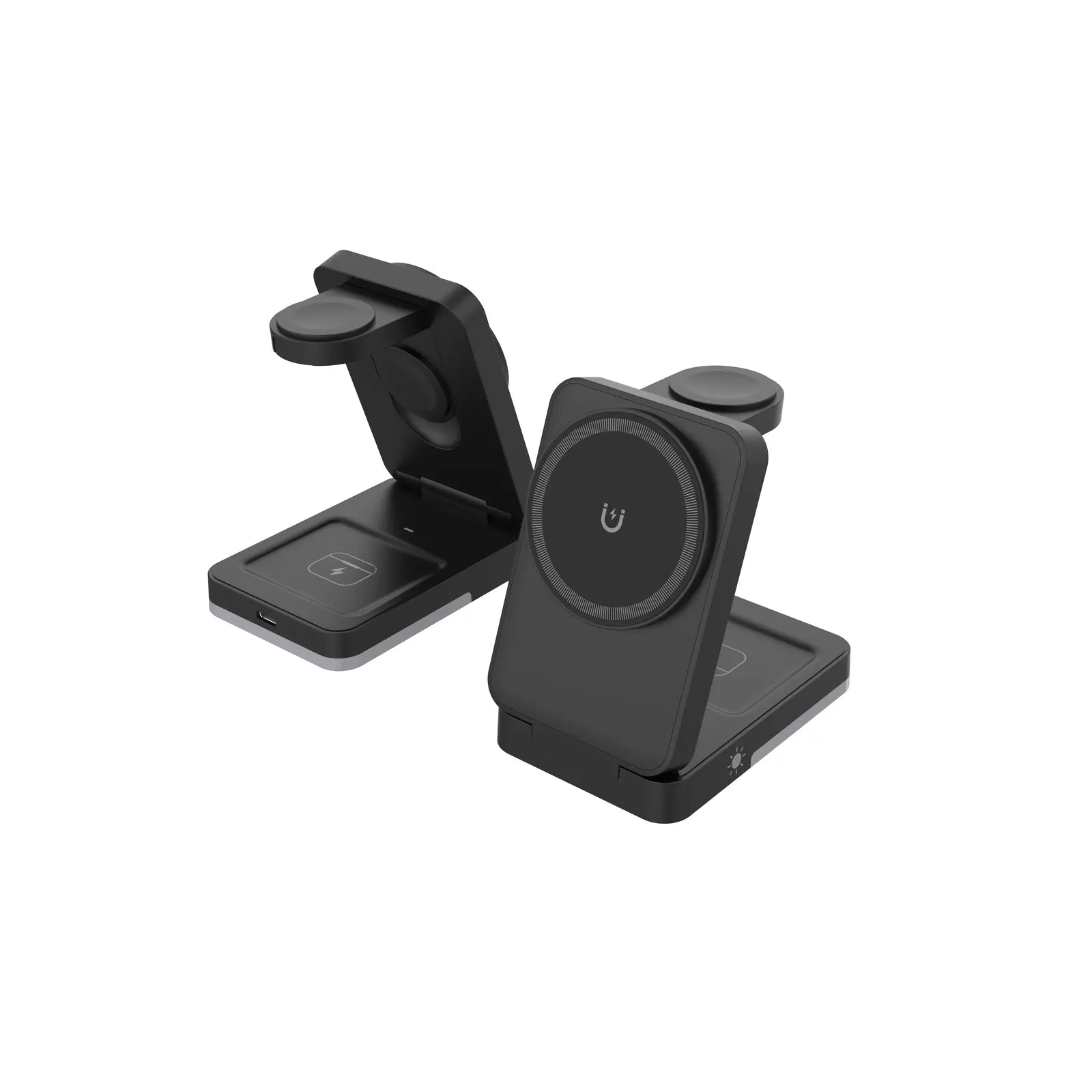 LISM 4-In-1 Travel Magnetic Charging Station for Iphone 17/17 Pro/17 Pro Max/Air/16 15 14 13 12 Pro Max plus Mini/Apple Watch/Airpods, Foldable Portable Wireless Charger Stand with Night Light-White