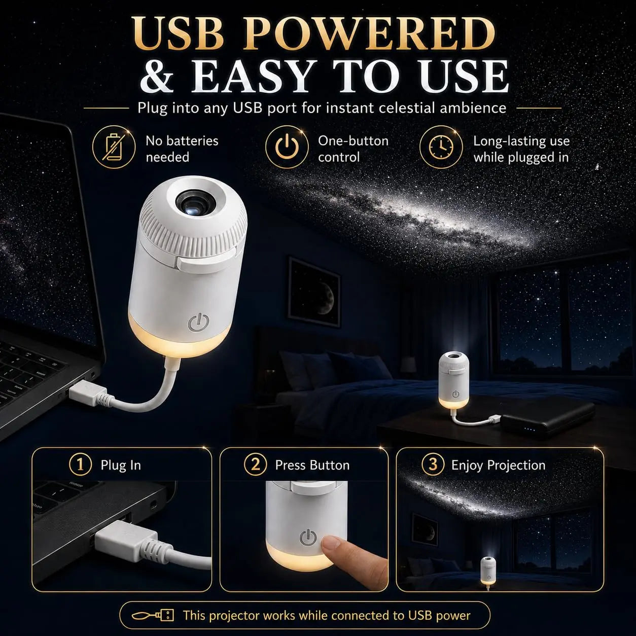 [2026 New Upgraded] 2-In-1 Galaxy Projector Light, Usb-Powered Projector Light with Starry Sky Ceiling Projection, LED Ambient Lamp for Kids Room Decor, Bedroom