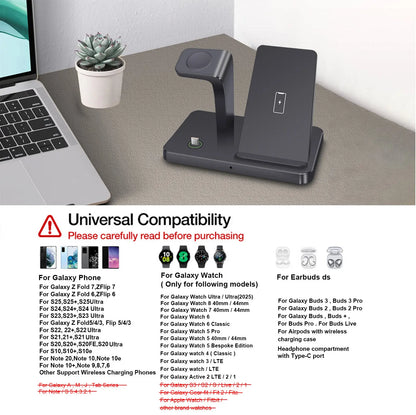 3 in 1 Wireless Charging Station, Fast Wireless Charger Stand for Samsung Galaxy Phones, Galaxy Watch, Galaxy Buds, Multi Device Charging Dock Station for Samsung Galaxy S26 S25 S24 S23 S22 S20