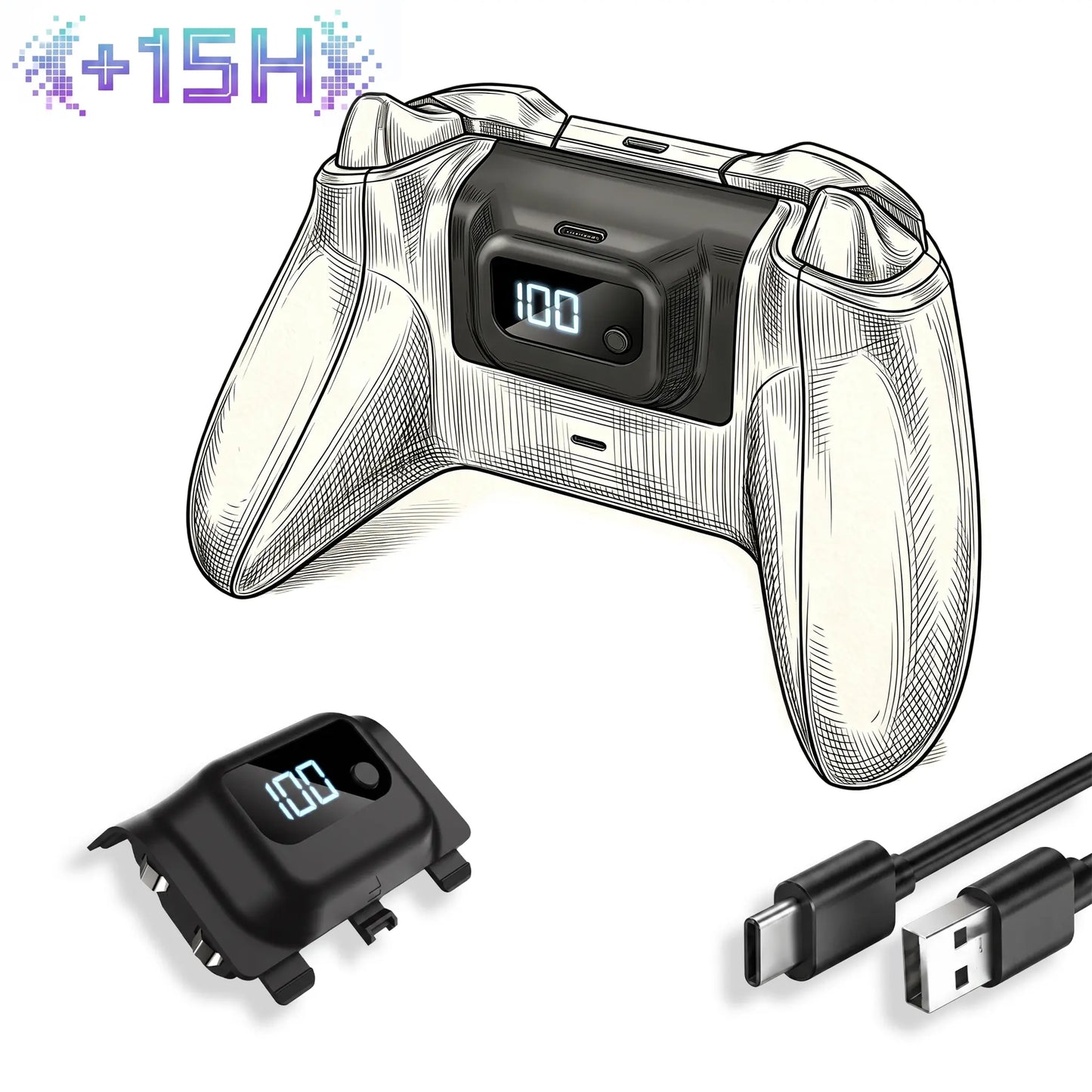 Tuodes +15H Battery Pack for Xbox-Series X Gaming Controller with 1200Mah Capacity and USB Cable for Enhanced Gaming Experience for X-Box Series S