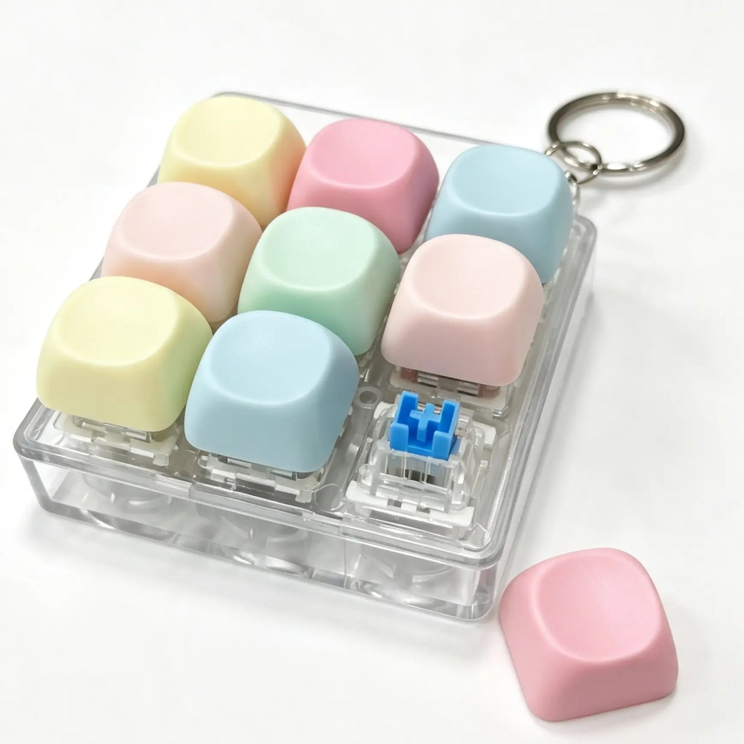 Pastel Macaron 9 Keys Fidget Keyboard Keychain, Portable Finger Press Button Clicker, Mini Stress Relief Sensory Toy Key Ring, Kawaii Desk Fidget Gift