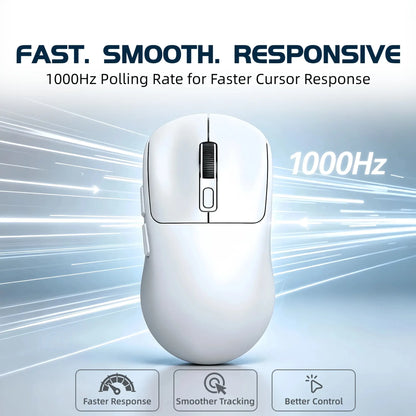 X4 59G Ultra Lightweight Wireless Mouse, White Tri-Mode Rechargeable Mouse with Decorative Stickers, Fast Response Gaming Mouse for Desk Setup, PC, Laptop, Work & Study - T-WOLF X4 White Mouse