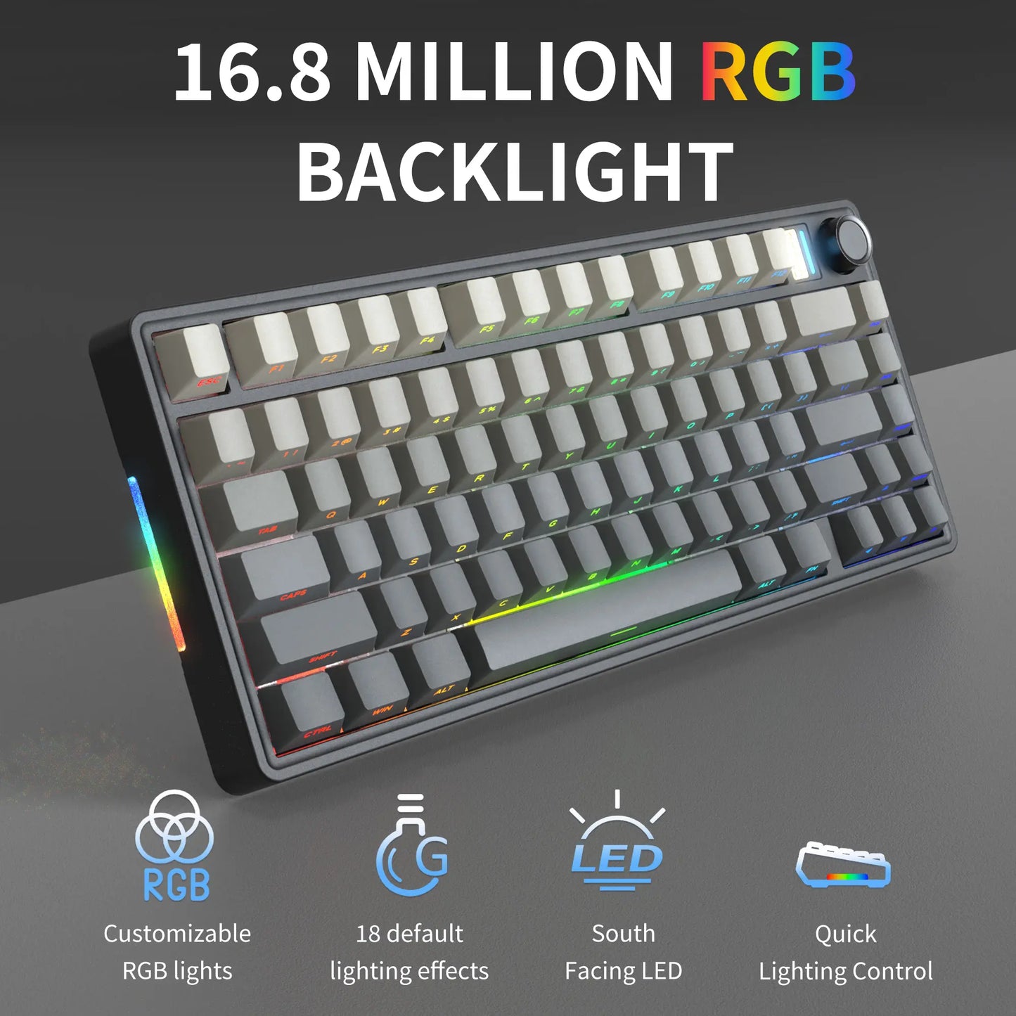 7KEYS BJ75 Wireless Mechanical Keyboard, 75% Gasket-Mount Gaming Keyboard with Volume Knob, Tri-Mode Connection (Bluetooth 5.0 / 2.4G / USB-C), Hot-Swappable Switches, RGB Backlight & Side Lighting, for Pc/Mac/Linux Tiktokshopbacktoschool